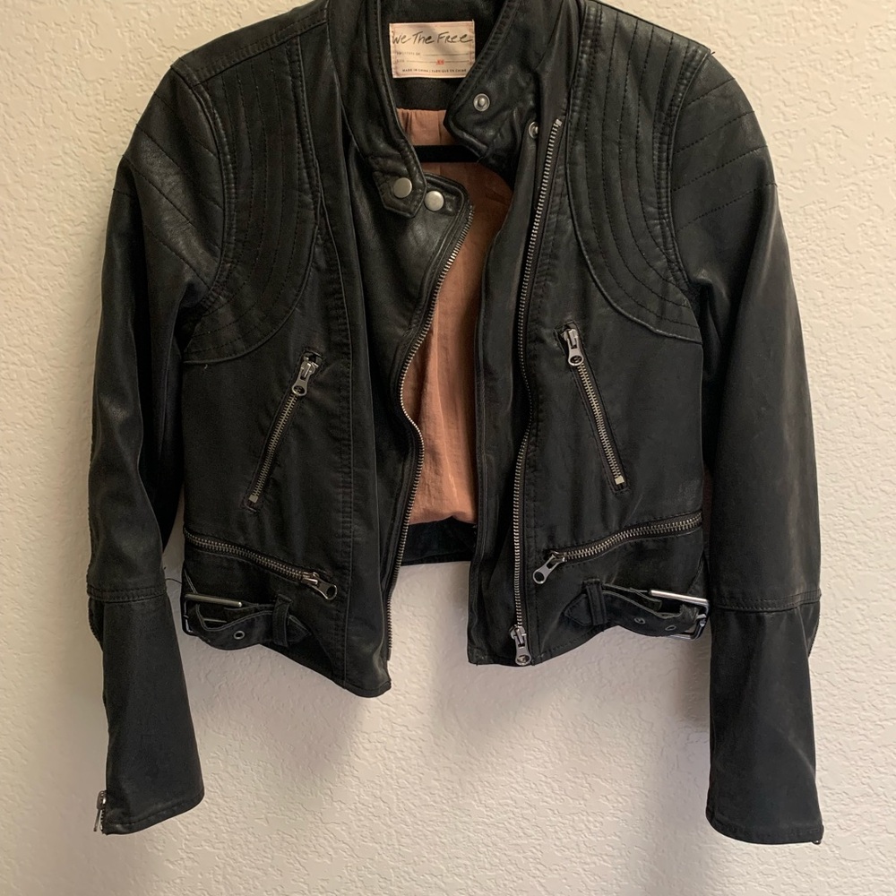 Free People Black Leather Moto Jacket